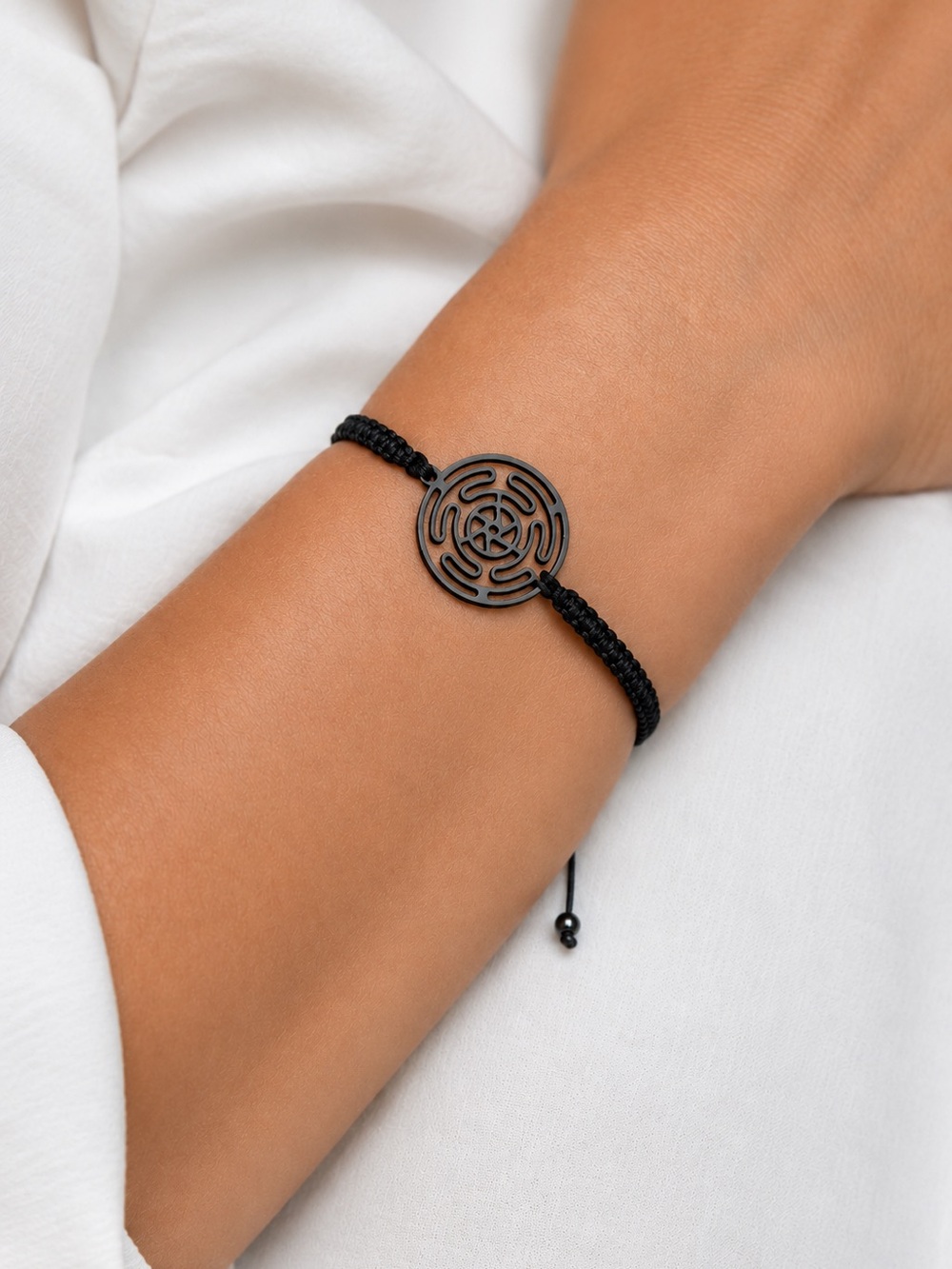 Black Macrame Hecate Wheel Charm Bracelet